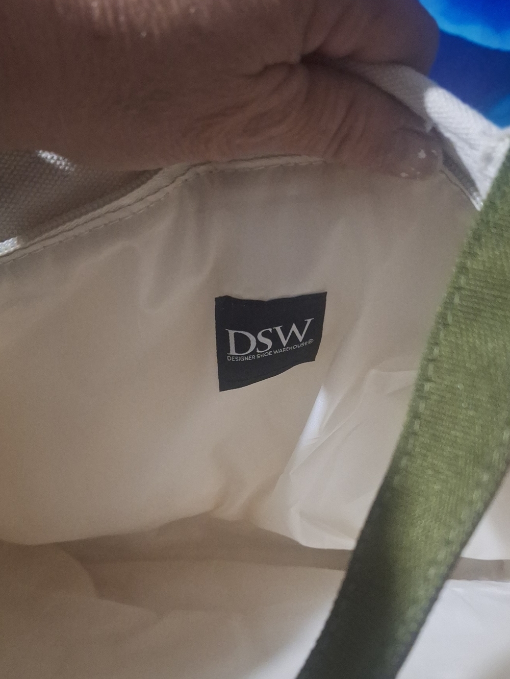 DSW Olive Green and Cream Canvas Tote with Branded Interior